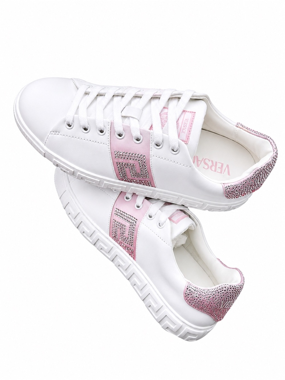 NWT VERSACE Pink Ombré Greca Crystal Tessuto Free Bio Embellished Sneakers - Picture 10 of 14